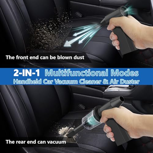 Compressed Air Duster and Vacuum, 2 in 1 4-Gear Dust Blower, Mini | 210,000RPM, Electric, Cordless, Pc, Keyboard, Car, Home, Fast Charging, Replaces Canned Air, 2 Nozzles and Brushes, Black