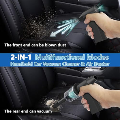 Compressed Air Duster and Vacuum, 2 in 1 4-Gear Dust Blower, Mini | 210,000RPM, Electric, Cordless, Pc, Keyboard, Car, Home, Fast Charging, Replaces Canned Air, 2 Nozzles and Brushes, Black
