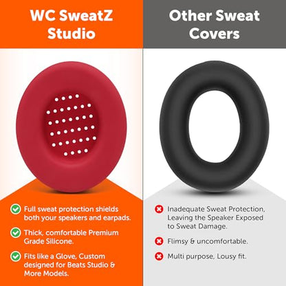 WC SweatZ Studio - Patented Covers for Beats Studio 3 (A1914) & 2 (B0500) | Made by Wicked Cushions | Made with Premium Silicone | Also fits B0501 | Red - color: Red