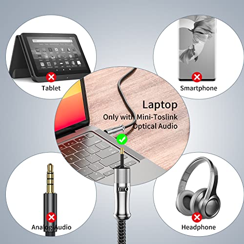 EMK 24K Gold-Plated Toslink to Mini Toslink Cable (1.5ft/0.5M) - Digital Optical Audio Cable with 3.5mm Mini Plug for Soundbar, Home Theater, TV - Silver SPDIF Fiber Optic Cable - color: Silver, size: 1.5 Feet/0.5M, style: 3.5MM Mini Toslink
