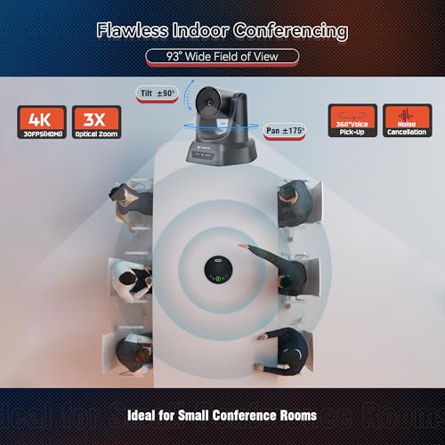 TONGVEO 4K Conference PTZ Camera 3X Zoom & Bluetooth Speakerphone System | 4K UHD 3X Optical Zoom, 93° FoV, USB3.0 HDMI PTZ Camera, Wireless Bluetooth Speakerphone, Zoom & Teams Compatible - color: Space