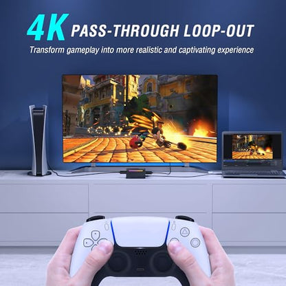Fifine AmpliGame Video Capture Card, HD 1080 60fps for Audio Video, Gaming, Live Streaming, 4K HDMI to USB Capture Card Compatible with PS4/Windows/Mac OS/Switch/Xbox-V3 | 1080p 60fps capture, 4K 30fps, Flowing RGB Lighting, 3.5mm audio input, for PS5, PS