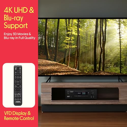 Pyle 1000W Bluetooth Home Theater Receiver - 5.2 Channel Surround Sound Stereo Amplifier System with 4K Ultra HD, 3D Video & Blu-Ray Video Pass-Through Supports, HDMI/MP3/USB/AM/FM Radio - Pyle, Black