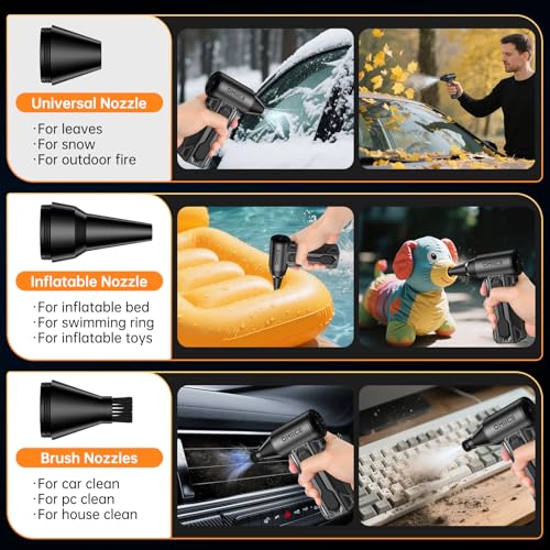 Compressed Air Duster, 150000RPM Electric Air Duster with 3 Gear Speed Adjustable, Rechargeable Cordless Dust Cleaner with Brush/Lighting for Keyboard, PC, Car, Outdoor, Air Bed