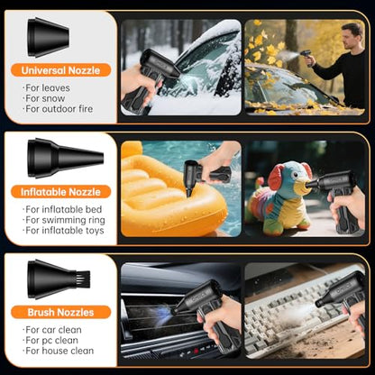 Compressed Air Duster, 150000RPM Electric Air Duster with 3 Gear Speed Adjustable, Rechargeable Cordless Dust Cleaner with Brush/Lighting for Keyboard, PC, Car, Outdoor, Air Bed