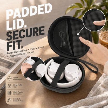 Hard Headphone Case for JBL Tune 770NC/510BT/720BT/520BT/670NC | Wave Foam, Elastic Strap, Soft Lining, Mesh Pocket, Carry Handle, Folded Headphone Storage, Deep Gray, Case Only - color: Deep Grey
