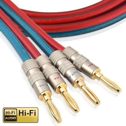AutCreation Speaker Cable Wire with Banana Plugs,14 AWG HiFi Pure Copper Speaker Wire,99.9% OFC Stranded Copper Wire,Gold Plated Banana Tip Plugs,Red/Blue (3M(9.8ft)) - size: 9.8 ft