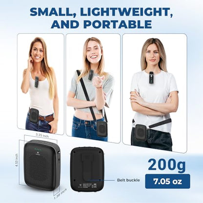 Voice Amplifier with Wireless Lapel Microphone for Teachers | 15W Portable Mini Bluetooth PA System and Clip-on Lavalier Mic for Classroom, Yoga, Tour Guide & Public Speaking - A006