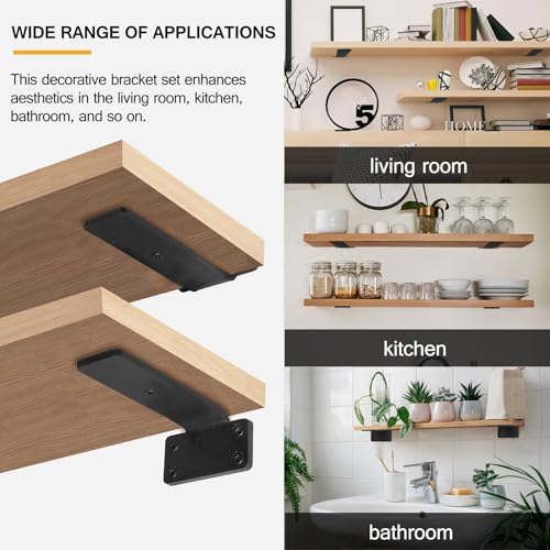 HITOMEN Heavy Duty Floating Shelf Brackets, 5-Inch (1/5'' Thick) Hidden Shelves Hardware, Iron L Brackets, Rustic Industrial Black Metal Wall Shelving Supports, 4 Pack - size: 5 Inch, style: 4 Pack