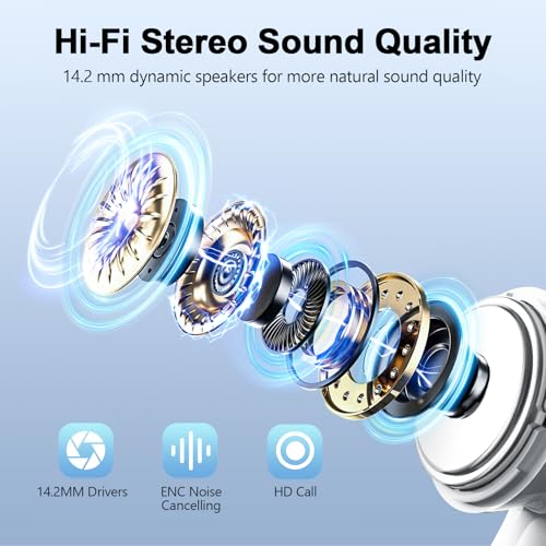 Wekily Wireless Earbuds, Bluetooth 5.3 Headphones with LED Power Display, 2025 New Wireless Earphones, HiFi Stereo,4 ENC Noise Cancelling Mic, 48H Playtime Mini Case IP7 Waterproof for iOS Android - color: Azure