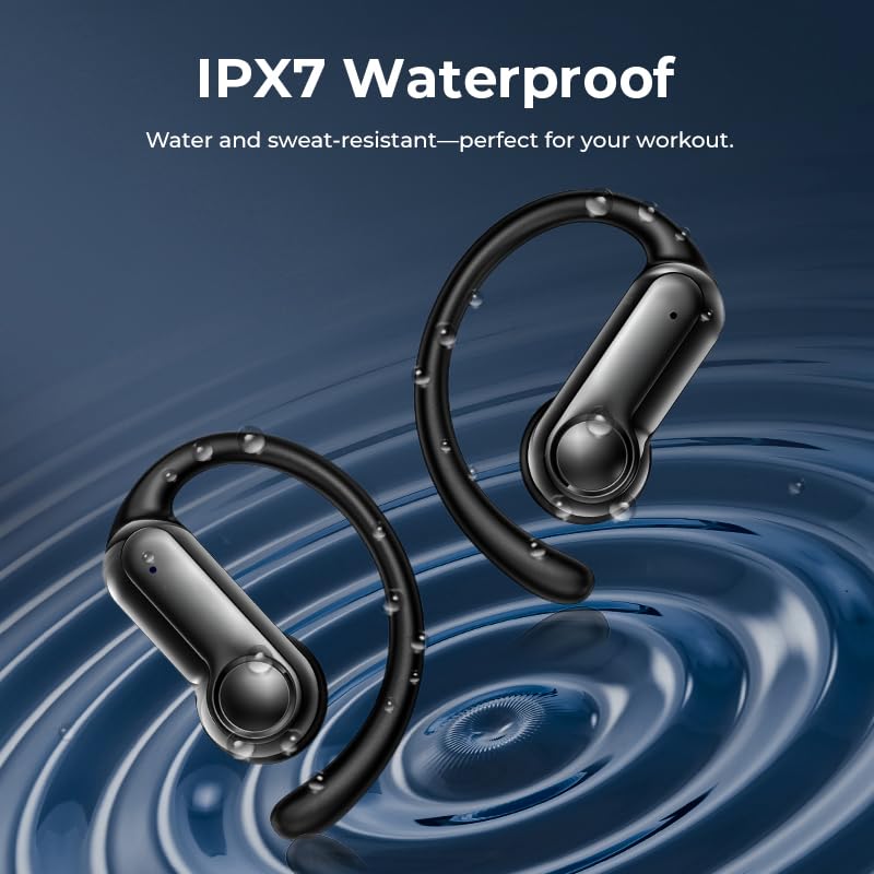 Open Ear Earbuds Bluetooth 6.0 Headphones 60hrs Playtime Wireless Earbuds with Touchscreen Charging Case Hi-Fi Stereo Over Ear Headphones Noise Cancelling 5EQ IPX7 Waterproof for Running/Workout/Gym