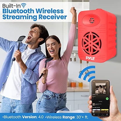 Pyle 500 Watt Bluetooth Indoor Outdoor Speakers Pair - Dual Waterproof 5.25” 2-Way Full Range Speaker System w/ 1/2” High Compliance Polymer Tweeter | Home, Boat, Marine, Deck, Patio, Poolside (Red) - color: Red