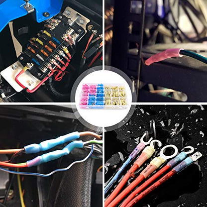 Nilight 540 PCS Heat Shrink Wire Connectors Waterproof Automotive Marine Electrical Terminals Kit Ring Fork Hook Spade Butt Splices - color: 540Pcs Mixed Heat Shrink Terminals
