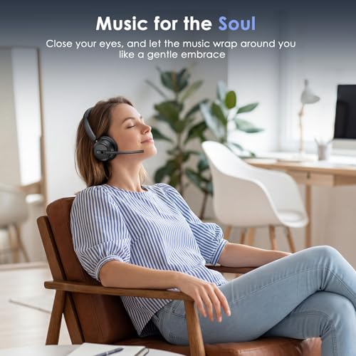 Mopchnic Bluetooth Headset with Microphone, Wireless Office Headset, ENC Noise Cancelling, USB Dongle, Charging Base, One-Tap Mute, 50H Talk Time for Zoom Teams, Call Center, Online Class