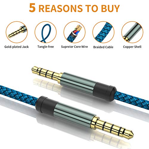 MCSPER 4 Pack TRRS 3.5mm Audio Cable, 5Ft 4-Conductor (4 Pole) with Mic[Microphone Compatible] Nylon Braided Aux Cord Compatible Car Home Stereos,Speaker,Headphones,Sony(Blue) - size: 5 Feet (Pack of 2)