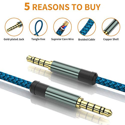 MCSPER 4 Pack TRRS 3.5mm Audio Cable, 5Ft 4-Conductor (4 Pole) with Mic[Microphone Compatible] Nylon Braided Aux Cord Compatible Car Home Stereos,Speaker,Headphones,Sony(Blue) - size: 5 Feet (Pack of 2)