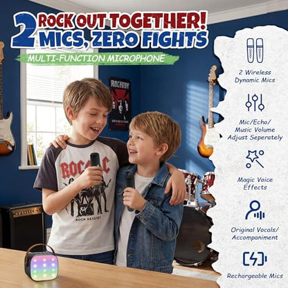YLL Mini Karaoke Machine for Kids Adults, Birthday Gifts for Boys 3, 4, 5, 6, 7, 8, 9+ Years Old, Portable Bluetooth Speaker with 2 Rechargeable Wireless Microphones Family Home Party (Black) - color: Black