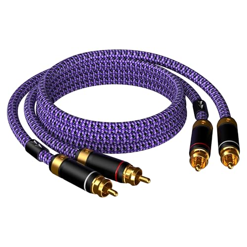 Auidophile 2 RCA Male to 2 RCA Male Stereo Audio Cable Gold Plated | HiFi System Interconnect Cable Purple (5FT/1.5M) - size: 5FT/1.5M