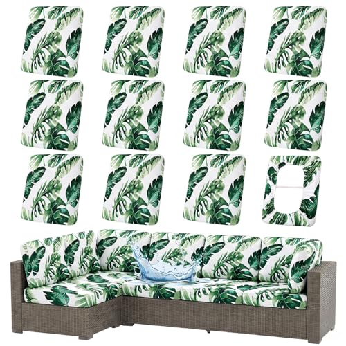Waterproof Outdoor Cushion Covers, Stretch Patio Slipcovers | UV Resistant Coating, Stretch Fabric, Waterproof Protection, Replacement Covers, Fits Patio Furniture Cushions (12 Pieces) - color: Monstera Deliciosa, size: 12PCS