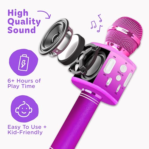Move2Play, Kids Karaoke Microphone | Includes Pre-Loaded Songs & Bluetooth | Kids Birthday Party Gift | Toy for All Ages 2, 3, 4, 5, 6+ Year Old Girls, Boys & Toddlers - color: Pink/Purple