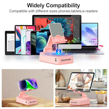 JTEMAN Gifts for Men Women,Cell Phone Stand with Bluetooth Speaker,Cool Tech Gadgets,Unique Birthday Gifts for Men Husband Mom Dad-Pink - color: Pink