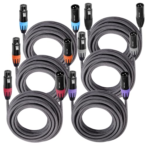 SMALL-EYE XLR Mic Cable 25 ft 6-Pack, Braided 3-Pin Male to Female | Balanced Audio, Dual Shielded, Flexible Braided Jacket, Studio and Live Sound - size: 25 Feet