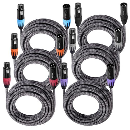 SMALL-EYE XLR Mic Cable 25 ft 6-Pack, Braided 3-Pin Male to Female | Balanced Audio, Dual Shielded, Flexible Braided Jacket, Studio and Live Sound - size: 25 Feet