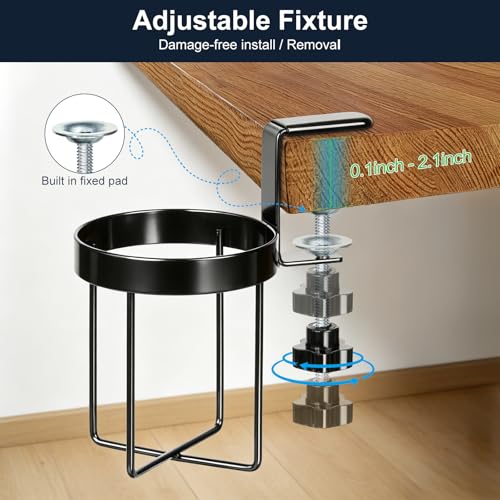 Desk Cup Holder Clamp, Anti-Spill Clip On Table Cup Holder Rotatable | Water Bottle Stand Drink Coffee Mug Storage, Office Accessories for Home and School (Black) - color: Simple Line Desk Cup Holder