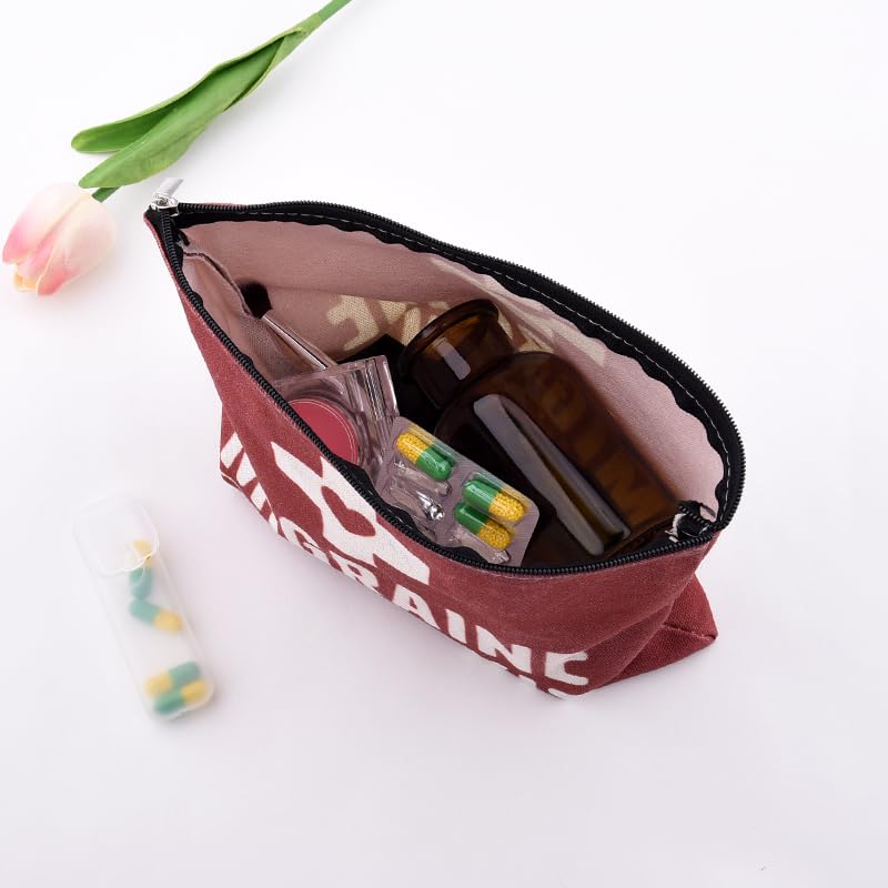 Migraine Survival Kit Bag Small Travel Pill Pouches for Medicine Storage Bag Headache Medication Pouch Bags Patient Gifts from Nurse Migraine Gifts Pouch Headache Bags for Women Canvas Medical Pouches - color: Migraine Survival Kit Bag