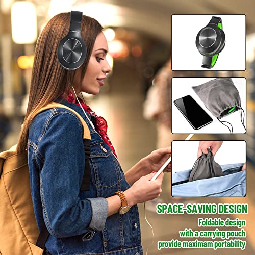 Rydohi Bluetooth Headphones Over Ear, 68H Playtime 3 EQ Music Modes Wireless Headphones with Microphone/Deep Bass, HiFi Stereo Foldable Headset for PC Home Travel Office (Black Green) - color: Black Green