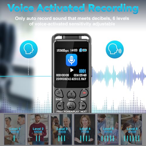 Digital Voice Recorder with Playback, Volorful 80H HD Recording Device | External Microphone, AI Noise Reduction, One Touch Recording/Lock, Voice Activated, Password, Lecture Meeting Interview Class