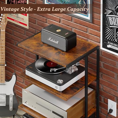 X-cosrack AV Media Stand with Power Strips,4-Tier Stereo Cabinet Audio Rack,Game Console Shelf with Adjustable Shelves,Small Entertainment Center with Larger Tabletop for PS5 Xbox TV Box DVD Players - style: Large and Outlet