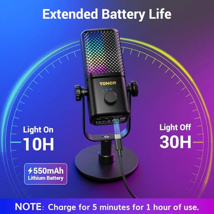 TONOR Gaming Microphone Compatible with Xbox, RGB Condenser Streaming Mic, Low Noise, Gain Control, One Tap Mute, Compatible with Capture Card, 200 cm/78inch Cable, Desktop Stand, Black TCX3 - color: Black, style: Microphone