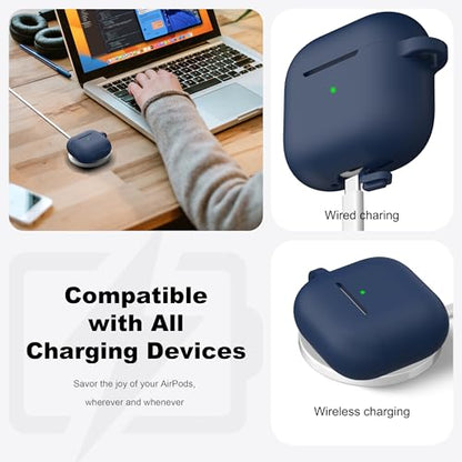 for AirPods 4 Case with Cleaner Kit,Full Protective Soft Skin Silicone Cover with Keychain for AirPods 4 Gen Case for Men Women,Compatible with AirPods 4th Genaration Case 2024,Midnight Blue - color: C Midnight Blue