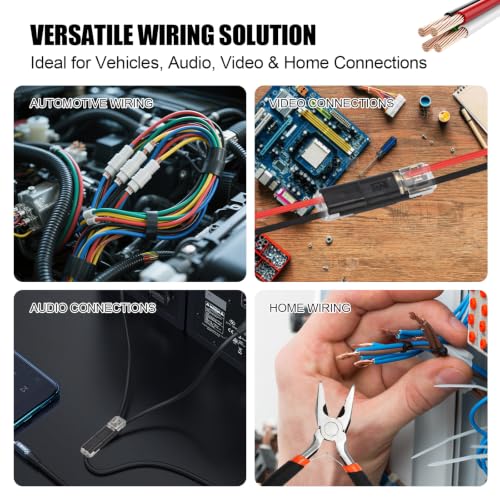 100 PCS Double Wire Plug-in Connector, Wire Cutter & Stripper | Snap-On Blocks with Locking Buckle Design for Low-Voltage Strip Lights DIY Crafting and Wiring Projects, Model Kits 2 Pin