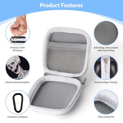 Unique Patterned Portable EVA Earbud Case with Carabiner | Printed Earbud Holder With Sturdy Carabiner, Multi-Use Storage For Earphones, Headphones, SD Cards & Small Electronic Chips - color: Skeleton