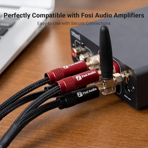 Fosi Audio 14AWG Braided Speaker Wire 5.9Ft, 1 Pack Pair Cable with 4 Gold Plated Banana Plugs, Black Cables for Home Audio Stereo Amplifier/Receiver/Bookshelf/Passive Speaker (1.8m/70.87in)