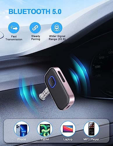 COMSOON Bluetooth AUX Adapter for Car, Wireless Audio Receiver | Noise Reduction Bluetooth Receiver for Music/Hands-Free Calls/Home Stereo/Speaker, 16H Battery Life/Dual Connect (Black+Pink) - color: Black+Pink