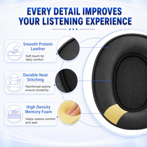 Replacement Ear Pads for Skullcandy Crusher Wireless ANC/Evo/540, Hesh3/ANC/Evo, Venue ANC Over-Ear Headphones, Protein Leather Cushions with Memory Foam, Black - color: Black