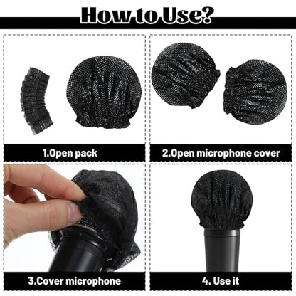 400 Pcs Microphone Cover Disposable Non-Woven Microphone Windscreen Protective Cap Karaoke Mic Cover for KTV Home Karaoke Bar News Interview, Black