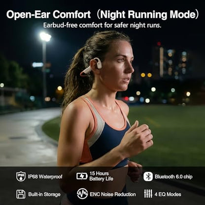 Diving & Swimming Bone Conduction Headphones – IP68 Waterproof, Open-Ear, Built-in MP3 & Bluetooth 6.0, Magnetic Charging, TUV Certified 10m Diving, 15H Playback – Orange - color: Orange