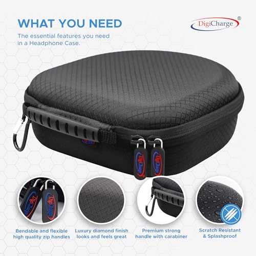 Digicharge Carry Case for Over Ear Headphones/Headset, Flat Folding Large - size: Flat Folding Over-Ear Headphones