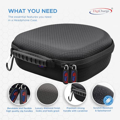 Digicharge Carry Case for Over Ear Headphones/Headset, Flat Folding Large - size: Flat Folding Over-Ear Headphones