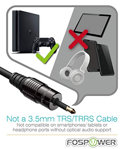 FosPower 24K Gold Plated Toslink to Mini Toslink Cable, 3 FT (2 Pack) | High-fidelity digital S/PDIF optical Toslink to Mini Toslink cable featuring 24K gold-plated connectors & PVC jacket - size: 6 Ft - 2 Pack
