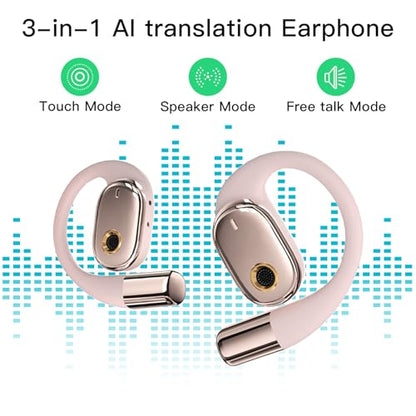 TUINYO AI Al Headphones - True Wireless Translation with 35Hrs Playtime, Premium Sound & Built-in Mic - Ideal for Travel & Language Learning-Pink