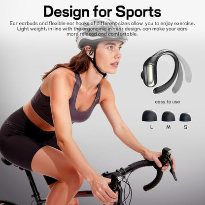 Wireless Sports Earhook Earbuds, Sweatproof Secure-Fit Bluetooth 6.0 Headphones with Hi-Fi Stereo Sound, 80H Playtime, Easy Button Control for Running Workout Gym