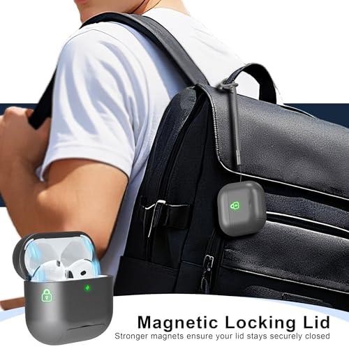 RFUNGUANGO AirPods 4 Case with Magnetic Lid Phone Stand, Grey | Compatible with AirPods Pro 4th Generation, Wireless Charging Compatible with Cleaning Kit & Lanyard - color: WCW-Grey, size: AirPods 4 Case