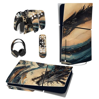 PlayVital Full Set Skin Sticker for ps5 Slim Console Disc Edition (The New Smaller Design), Vinyl Skin Decal Cover for ps5 Controller & Headset & Charging Station - Tempest Dragon - color: Tempest Dragon