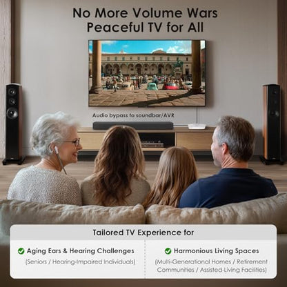 SIMOLIO TV Headphones Wireless for Seniors, Headset for Elderly SM-823D Pro | Loud & Clear Voice, L/R Balance & Tone Control, OPT By-pass to Soundbar, 14 Hrs Rechargeable Battery, Ambient Mode, 50M Range