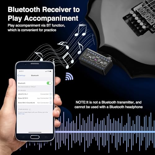 LEKATO Micro Guitar Headphone Amp Bass Guitar Headphone Amplifier with Multi Effects - Amp Models, IR Loading, Tuner, Rechargeable Electric Headphone Amplifier Delay Reverb Chorus Overdrive Portable